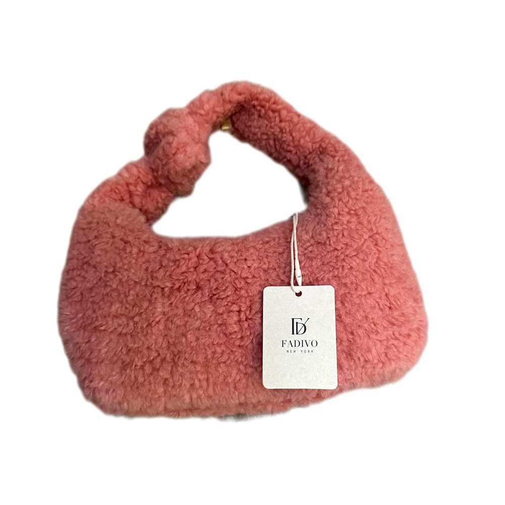 Fadivo New York Sherpa Handbag Rose Pink Knotted Handle Zip Closure New with Tag